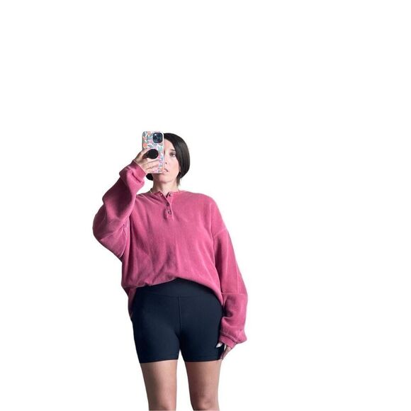 Vintage 90s y2k oversized soft red long sleeve Henley top - Picture 2 of 8